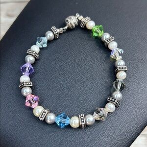 Multicolor Crystal and Freshwater Pearl Beaded Bracelet